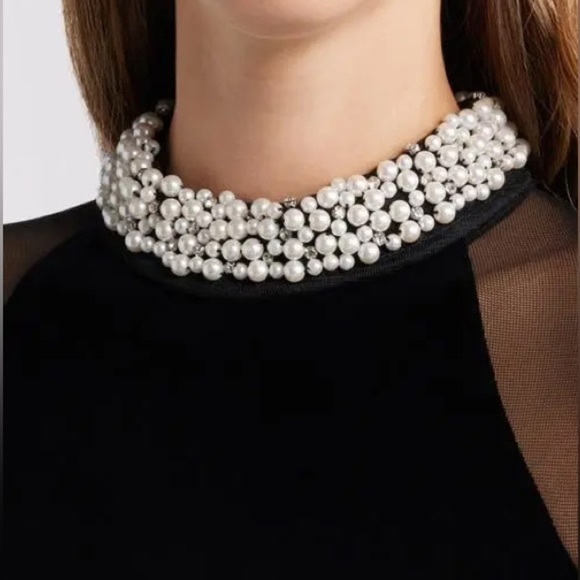 New Eliza J Embellished Ruched Sheer Long Sleeve Velvet Gown Pearl Neck Sz 8 - Picture 3 of 14